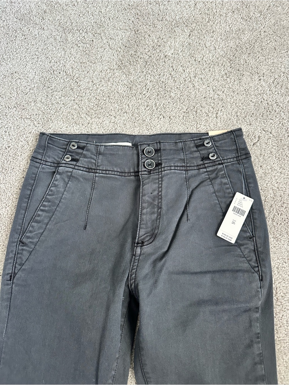 Anthropologie Charcoal Cropped Button-Front Jeans